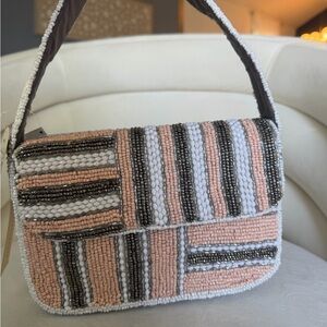 Elegant Beaded Handbag - Pink, Black, and White